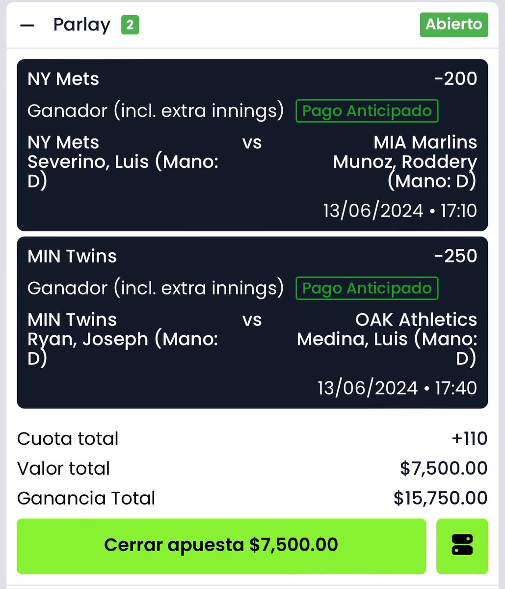 picksverdes1_'s tweet photo. 🚨| Parlay MLB ⚾️💰

Mets + #MNTwins 💸💸

Dale ❤️ si me sigues! 🚀 https://t.co/8zKBcV4GKm