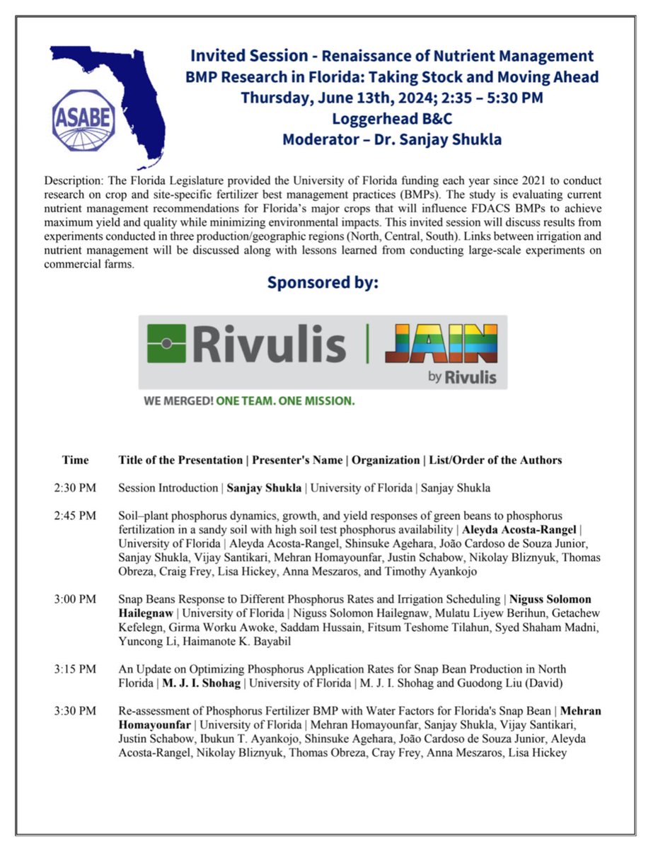 FL_ASABE's tweet photo. #FLASABE2024 Great to hear the Invited session on Renaissance of Nutrient Management BMP Research in Florida: Taking Stock and Moving Ahead! https://t.co/cvMiqUIGbi