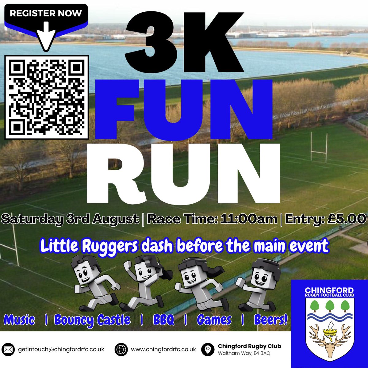 🌟🏉 Excited to announce the Chingford Rugby Club 3K Fun Run on Sat, Aug 3, 2024! 🌟🏃‍♂️

🕚 Main Event: 11:00 AM
🏃‍♀️ Entry Fee: £5
🌟 "Little Ruggers Dash" (U7’s) at 10:30 AM

Join us for a fantastic day with family &amp; friends! Register here: form.jotform.com/Chingford/3ksi…

🥳🏆 #Chingford