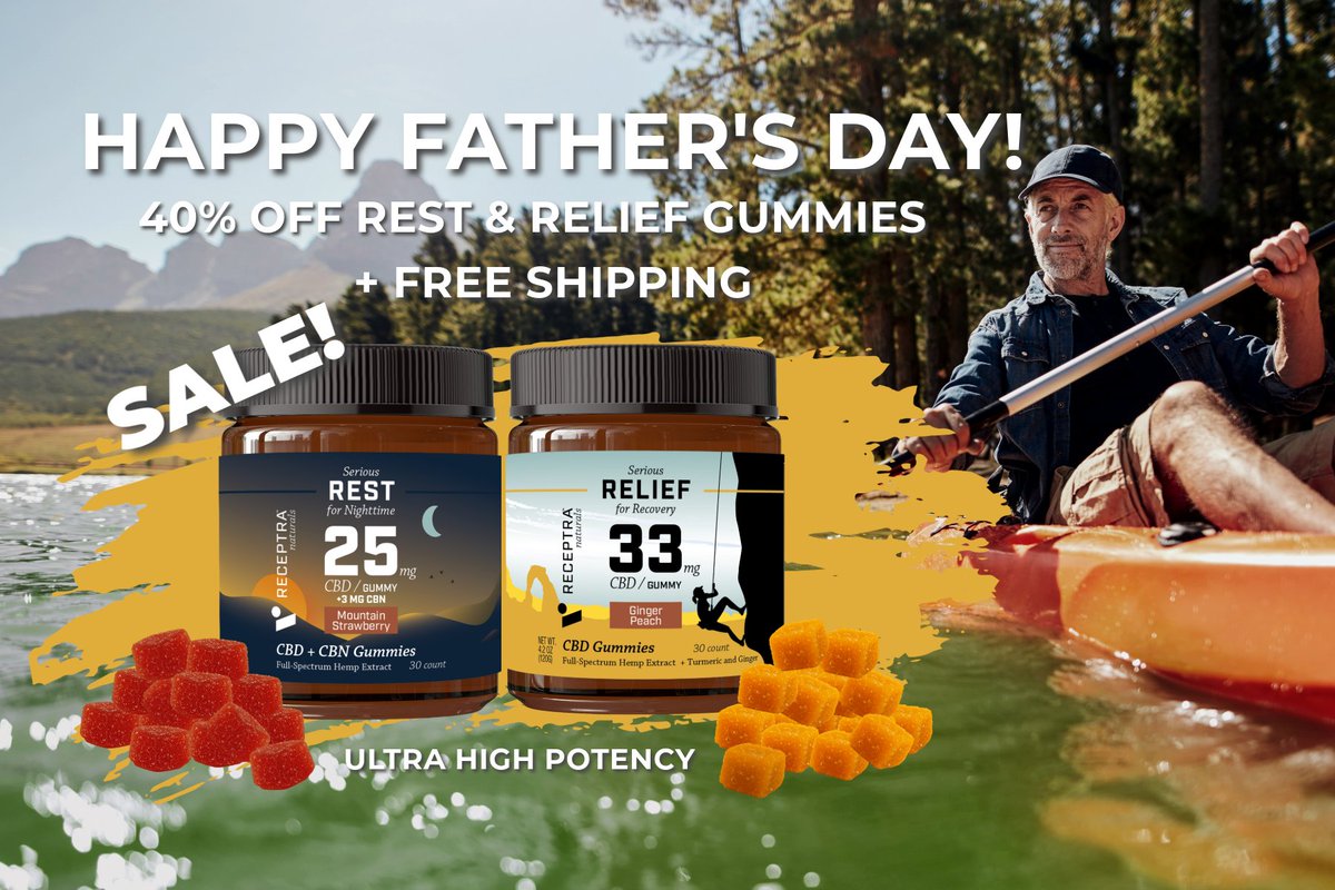 receptra's tweet photo. Celebrate Father's Day and Men's Health Month with a special offer! Enjoy 40% OFF Rest and Relief Hemp Gummies for a limited time! Happy Father's Day weekend! 🛶

#fathersday2024 #MensHealthMonth #receptra https://t.co/YQLy4dcQlr