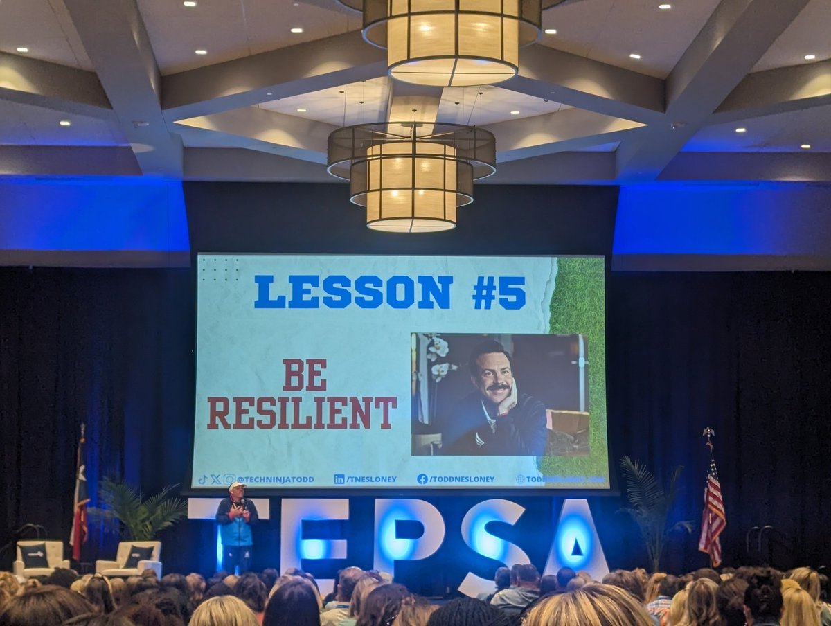 Great talk by <a href="/TechNinjaTodd/">Todd Nesloney</a> to Lead like Ted Lasso! #WeLeadTX <a href="/TEPSAtalk/">TEPSA</a>
