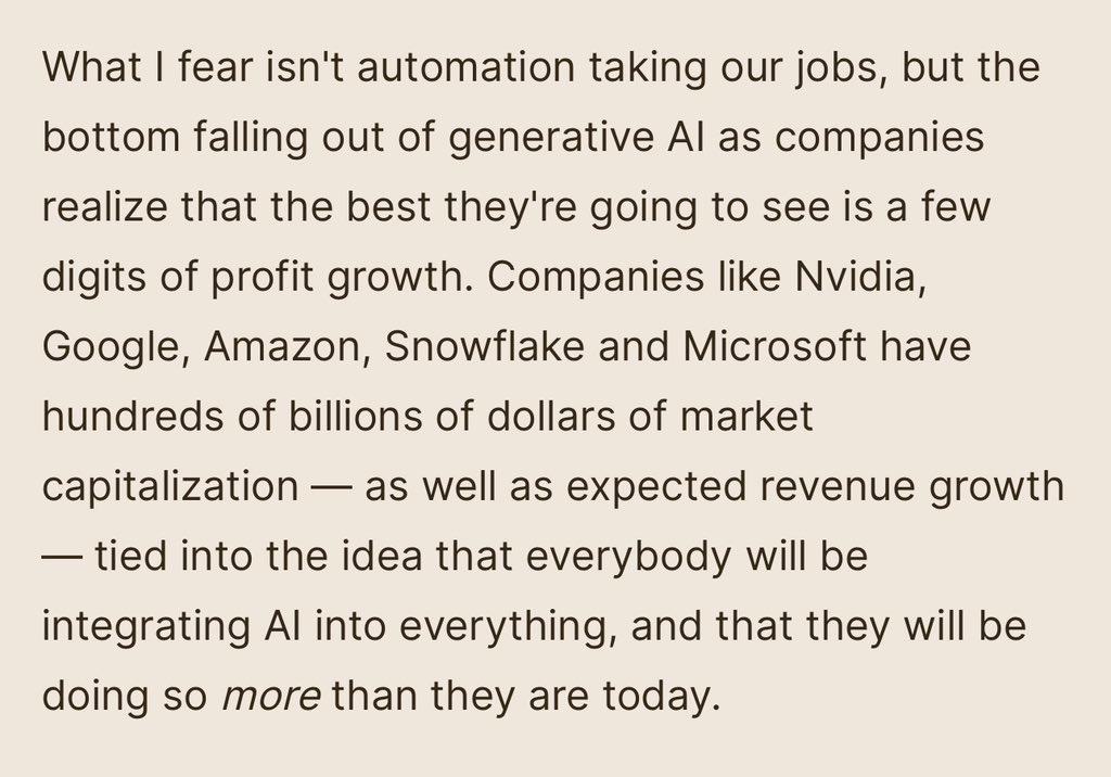 This is quite literally what I predicted in MARCH - that despite the hype, the actual utility of generative Ai isn't there at scale for businesses, and businesses aren't even adopting it. 

wheresyoured.at/peakai/