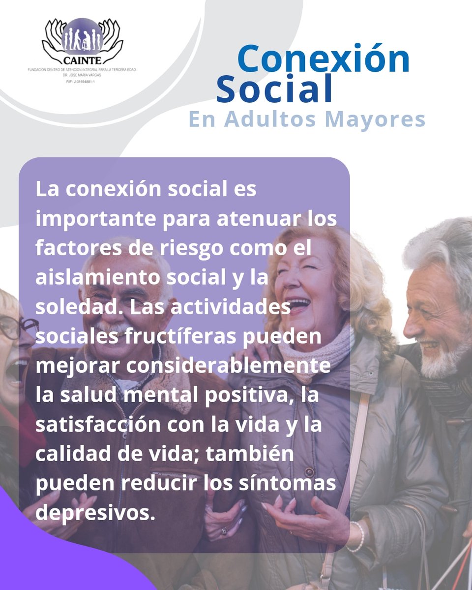 FCainte's tweet photo. La Conexión Social en el Adulto Mayor es importante para su salud mental. 
.
.
Acompáñalos con amor también en esta etapa de la vida. 
.
.
#cainte conexionsocialadultomayor #fundacainte #abuelos https://t.co/R7gmiwu63H
