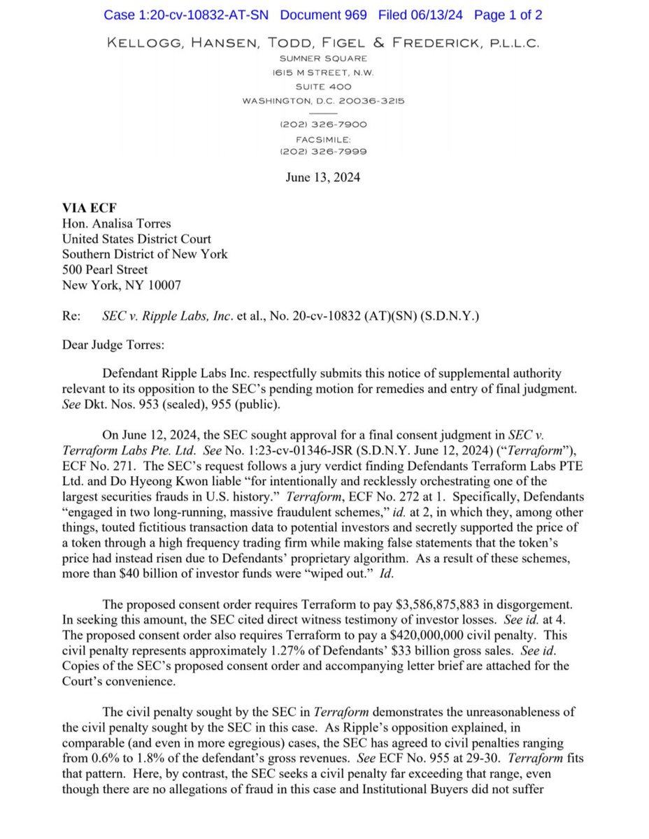 🚨BREAKING: <a href="/Ripple/">Ripple</a> files Notice of Supplemental Authority regarding TerraForm Labs Consent Judgment! 

The SEC v. RIPPLE case could end ANYTIME! #XRP