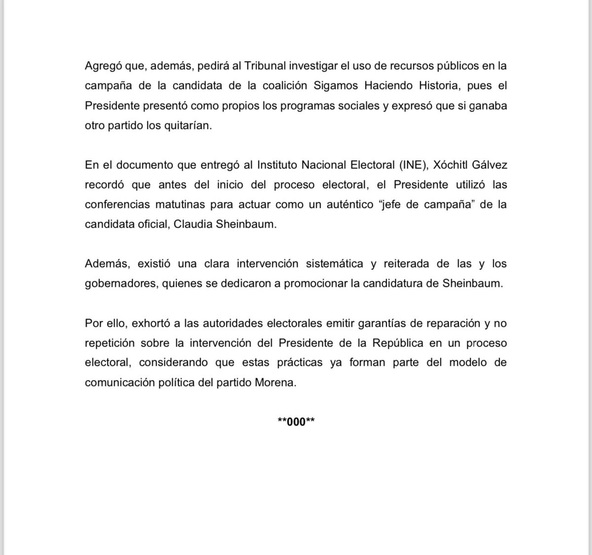 #ÚLTIMAHORA | La excandidata presidencial, Xóchitl Gálvez, presentó la impugnación al proceso electoral para que se investigue y sancione la intervención del presidente, así como la violencia e intervención del crimen organizado; aclaró que no se trata de pedir la anulación sino