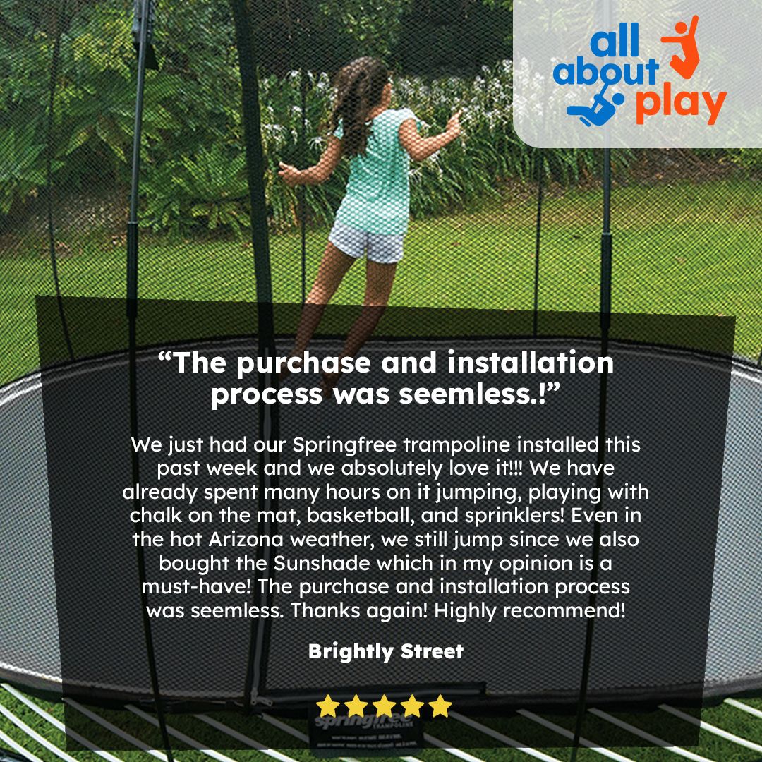 AllAboutPlay1's tweet image. &quot;We just had our Springfree trampoline installed this week and we absolutely love it!!! The purchase and installation process was seamless. Highly recommend! 🌟🤸‍♂️&quot;

Thanks for the great review! 😊 Nice choice on the sunshade too! 

☀️ #AllAboutPlay #Springfree #FamilyFun