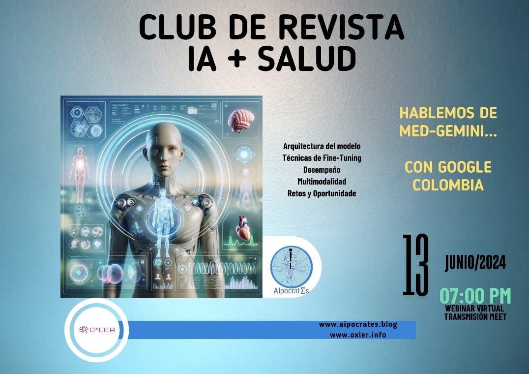 rafael52987's tweet photo. Falta 1 hora para nuestro club de revista!! 💬📷Hablaremos de MED-GEMINI. Nuestros invitados especiales @GoogleColombia los esperamos 7:00pm 📷📷 vía @AIpocrates #Falta1Hora #ClubDeRevista
#MEDGEMINI #GoogleColombia #InnovaciónSalud
#TecnologíaMedicina #AIpocrates #NoTeLoPierdas https://t.co/i80e6L3Cum