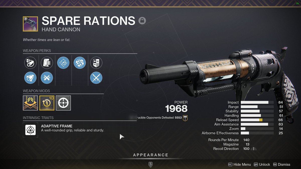 theswagger_eth's tweet photo. @IFrostBolt hey PvP Daddy. Been out of the loop 2 years. Is my pretty okay Spare Rations okay to use and going to be competitive? Or do I need something more recent? https://t.co/z9fucYB5n0