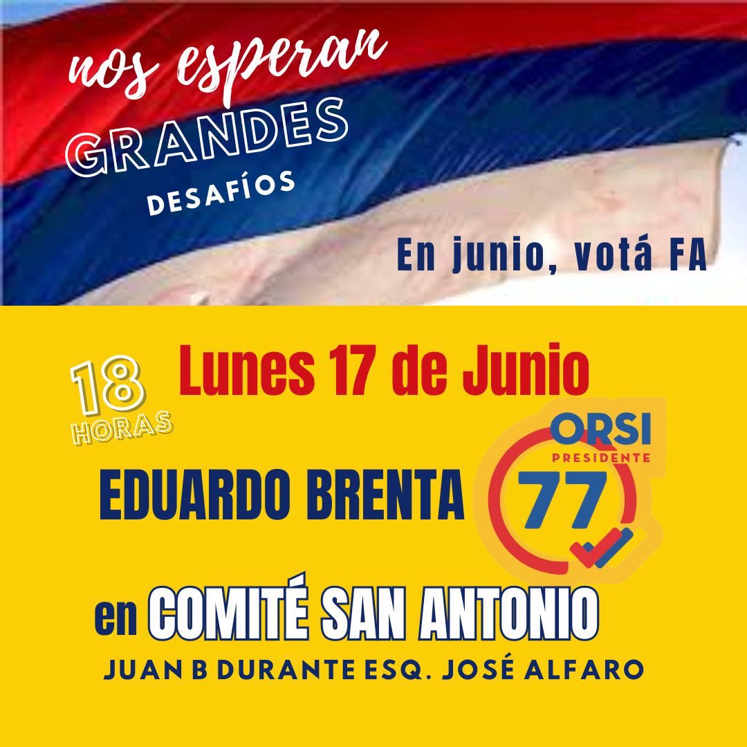 VACanelones77's tweet photo. ⁦⁦El próximo lunes ⁦@eduardobrenta⁩ en el Comité de Base San Antonio 🔴🔵⚪️
⁦@LaVertienteFA⁩ ⁦@Frente_Amplio⁩ https://t.co/OBK9LOoFE8