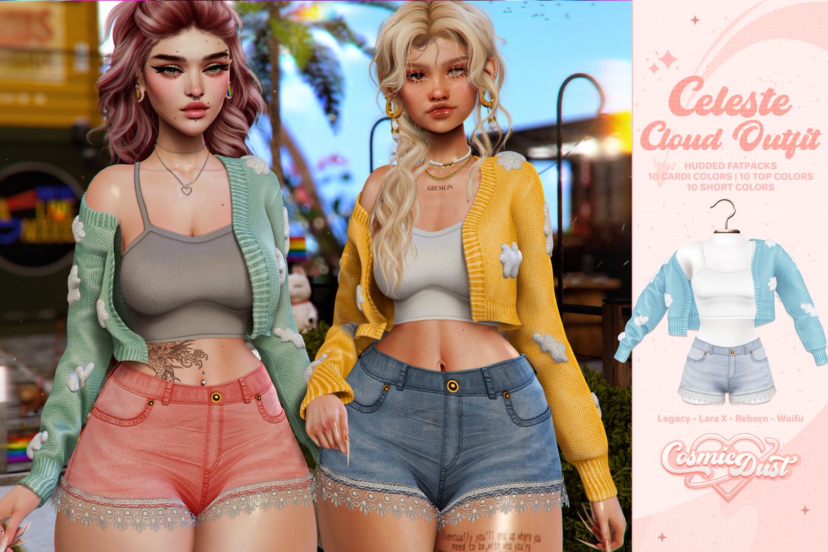 gayspacebb's tweet photo. [Cosmic Dust] - Celeste Outfit @ Kustom9

Hi lovelies! Decided to make this cute cloud cardigan outfit with some cute shorts with a lace applique on them. 

Kustom9 opens June 15th.

TAXI: https://t.co/LugoH7J2f1

Cam Shop Now: https://t.co/aEUqp2MwUQ https://t.co/ygACdnGUvP
