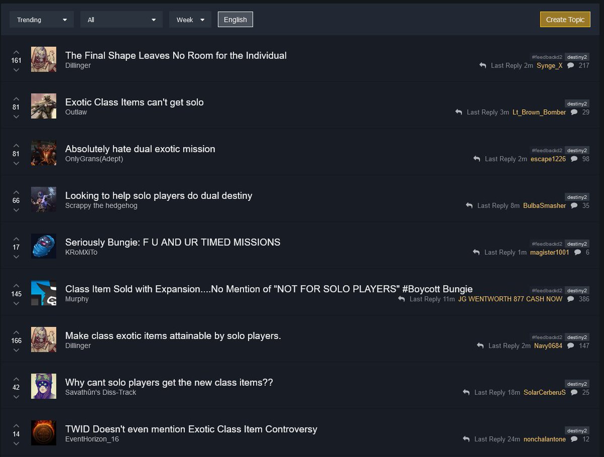 CrytonTV's tweet image. Current state of the Destiny 2 / Bungie Forums...