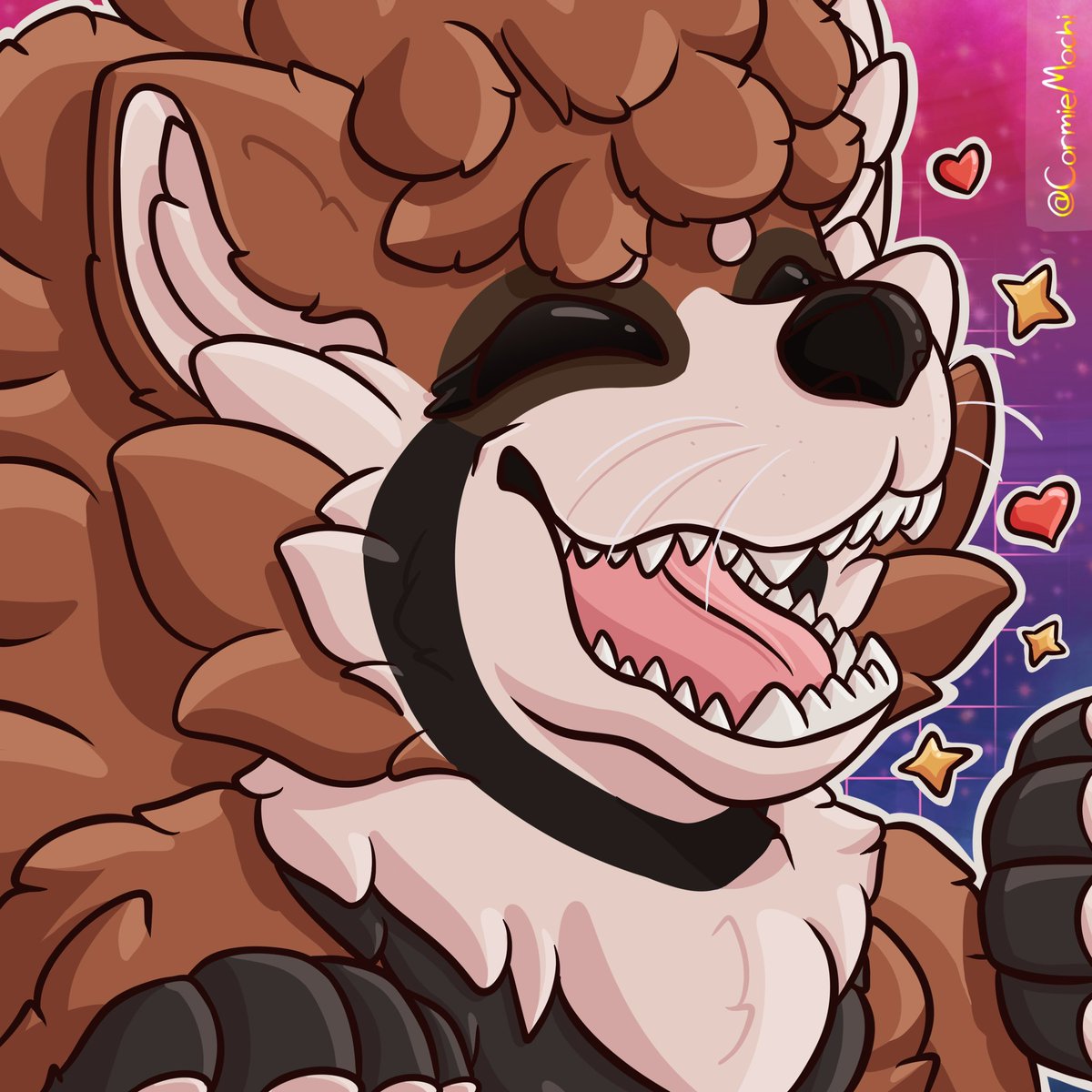 A happy red panda!! It’s Cinder!! I wanted to do a little gift art for @syndibones due to how heccin’ awesome of a friend they are and adorable their precious creechurs are, and I just absolutely love how this one turned out! &lt;3