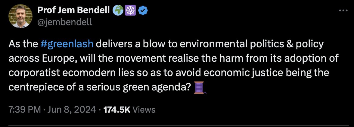 atrembath's tweet image. If you can't decide whether you're an ecomodernist, consider that the degrowthers, climate doomers, and people who think we should all be farmers describe ecomodernism as the opposite of what they believe.