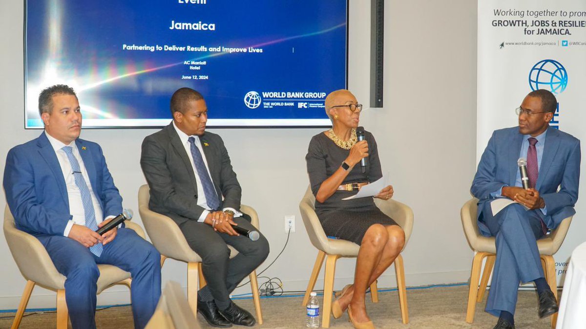 NigelClarkeJa's tweet photo. Yesterday, the MOFPS collaborated with the World Bank in the WB’s Jamaica Country Partnership Framework (“CPF”) Stakeholder Event The ‘24 - ‘27 CPF, which benefited from input from the MOFPS, is constructed around the themes of human capital development, more and higher valued jobs  and reduced vulnerability and enhanced resilience to climatic shocks.