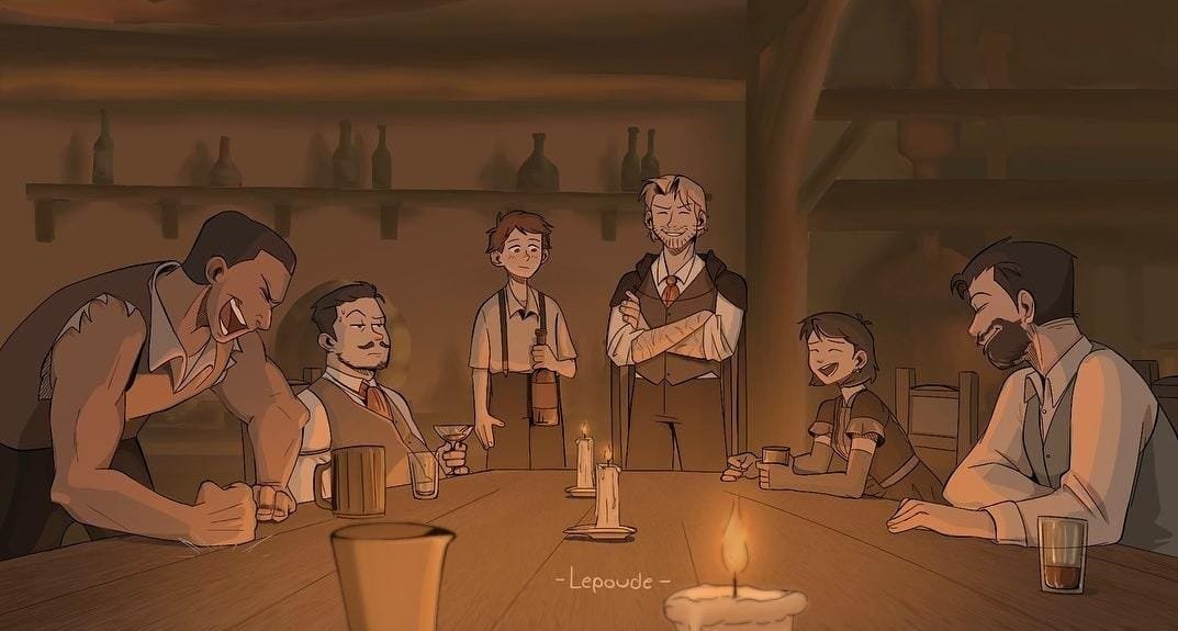 JavierWoT's tweet photo. Esta ilustración de la Banda de Mistborn es preciosa. Ojalá el día que salga la película podamos tener momentos tranquilos con ellos. https://t.co/w1j2iF9Vq7