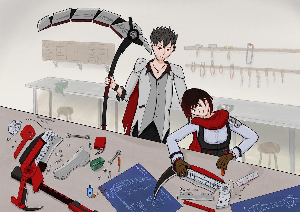 SomewhatOfALot's tweet photo. @ThatKaitoDan I'm anything but a fulltime artist but I guess I can also post the #RWBY OCs I drew for friends recently plus a much older piece of Ruby as a weapons engineer as a bonus. #greenlightvolume10! https://t.co/whTS9iYgFj
