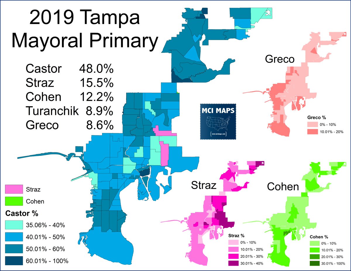 MappingFL's tweet photo. Day 13 of #MappingPride🌈
In 2019, Jane Castor was elected Mayor of Tampa, become the city's first lesbian mayor. In the 1st round, she dominated the field, almost avoided a runoff.
She'd win that runoff with over 72% despite David Straz self-funding over $1 million #flapol https://t.co/rEsozy0yf6