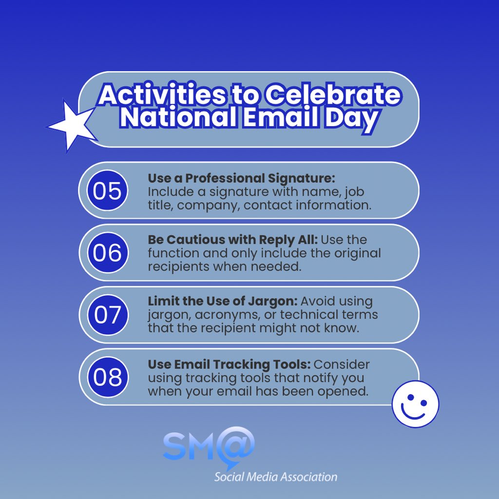 SoMeAssocNY's tweet image. This week we celebrate National Email Week! Email has touched the lives of nearly every person on this planet and keeps us informed.

#NationalEmailWeek #EmailEtiquette #EmailTips #EmailOrganization #EmailMarketing #DigitalCommunication #ProductivityTips #InboxZero #Professional
