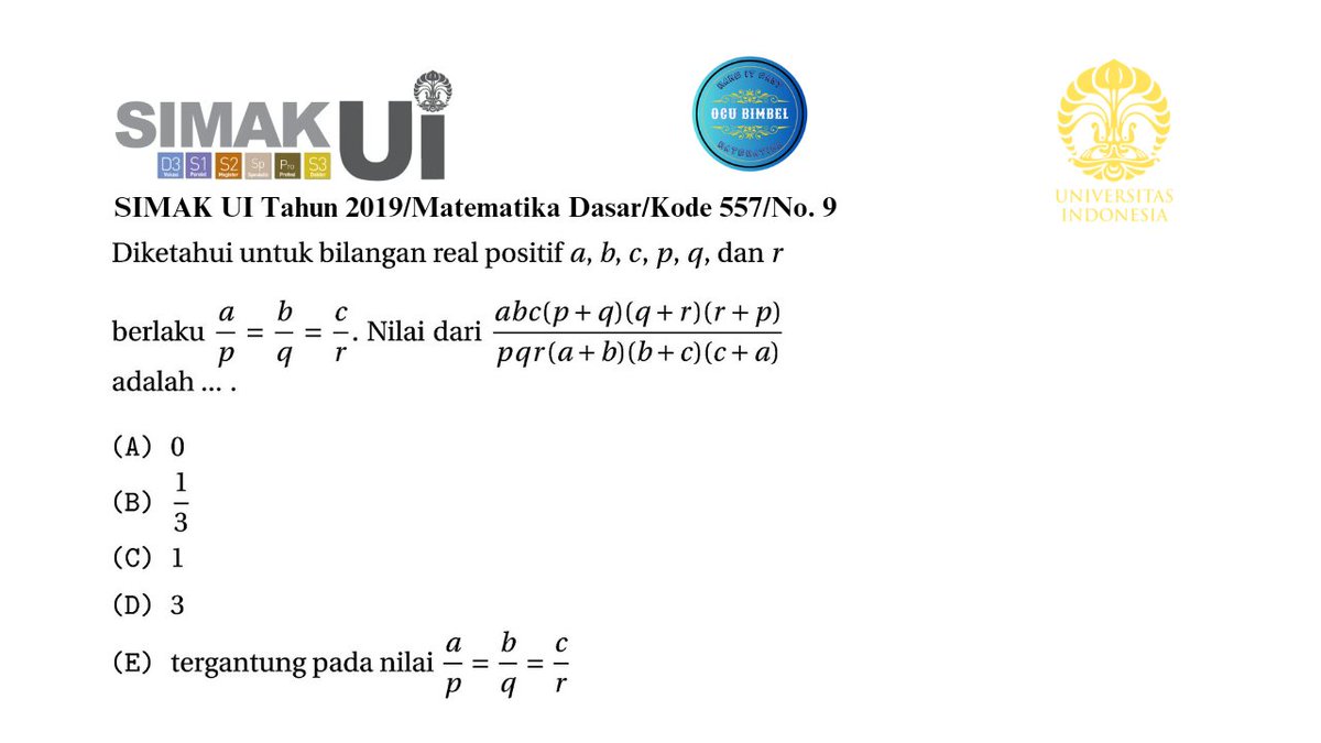 BimbelIcsiak's tweet photo. SIMAK UI Tahun 2019/Matematika Dasar/Kode 557/No. 9 (Bilangan Real)
#tkpa #shorts #study #studytwt #studyacc #simakUI #UI #simakUI2024 #AMBISVERSE https://t.co/SlU7mv4MY9
