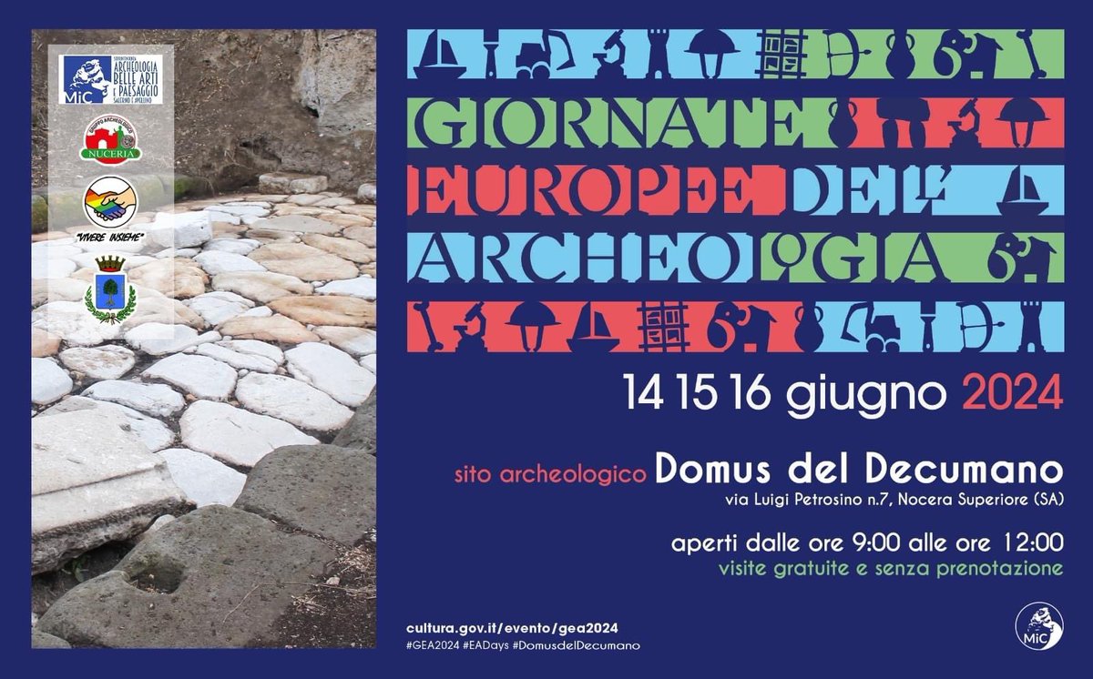 sabap_salerno's tweet image. ‼️In occasione delle #GEA, dal 14 al 16 giugno 2024, presso il sito archeologico della Domus del Decumano di Nocera Superiore sono previste, dalle ore 09.00 alle ore 12.00, visite guidate gratuite a cura del Gruppo Archeologico Nuceria
Domus del Decumano
Via Luigi Petrosino 7
