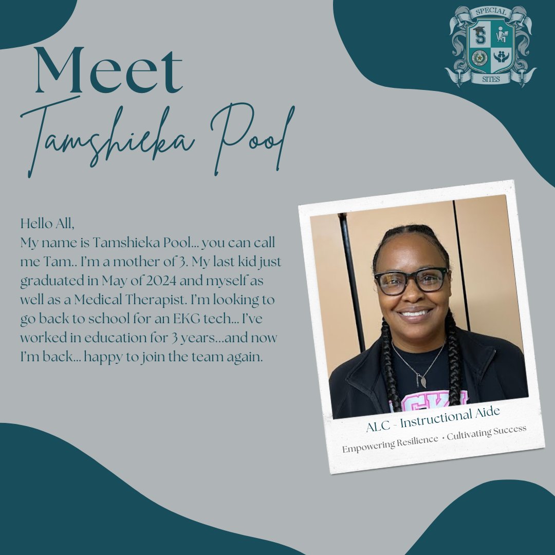 New year, new team, &amp; ✨️new vibe✨️. We're so excited for the universe of possibilities that are in store for the 24-25 school year. Help us welcome, Ms. Tamshieka Pool, ALC Instructional Aide, to the Special Sites team! 
#EmpoweringResilienceCultivatingSuccess
