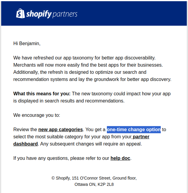SaaS_insights's tweet photo. @zmbnski @ShopifyDevs Did you get an email from Shopify? They provided me with an option to change. https://t.co/igTQbOiaOj
