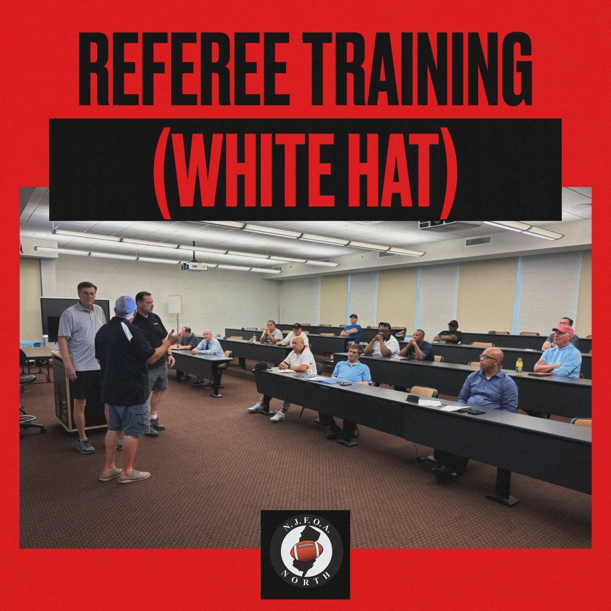 NJFOA_North's tweet photo. Thurs 6/13/24: Jim Conte, Jerry Picazio and our current NJFOA-North President Greg Currie conducted a Referee (White Hat) training for new and aspiring Referees. ⁣
NJFOA-North is committed to continuing education for all of our members #refereetraining #njfoa #footballiscoming⁣ https://t.co/NGh4kbSwZK