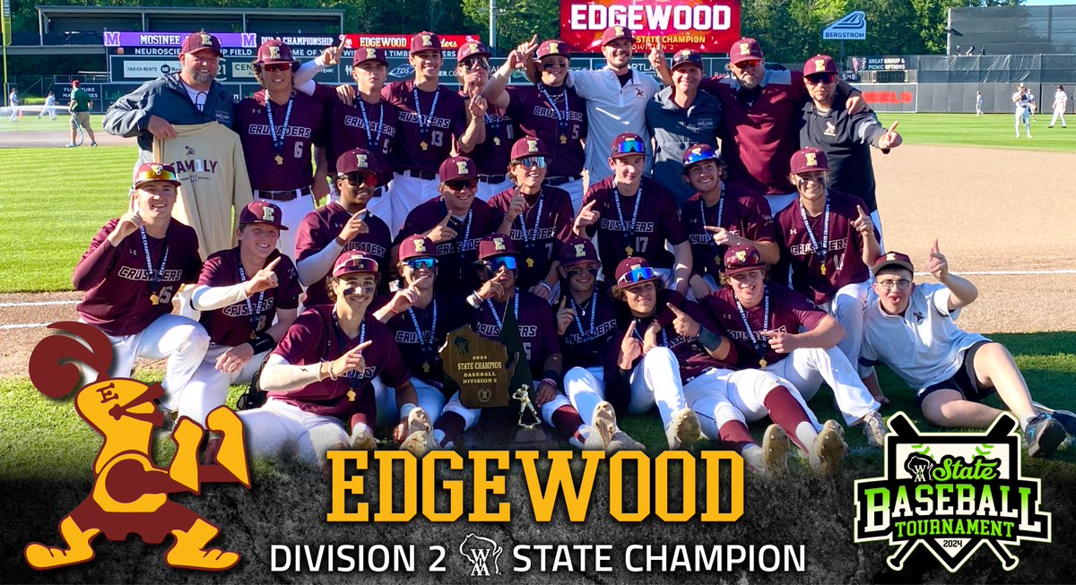 wiaawistate's tweet photo. For the third time in program history, the Edgewood Crusaders are State Champions! They defeated top-seeded Mosinee 12-6 to earn the Division 2 State Title! ⚾️🏆 #statechamps #wiaabase https://t.co/rdrN71ue3O