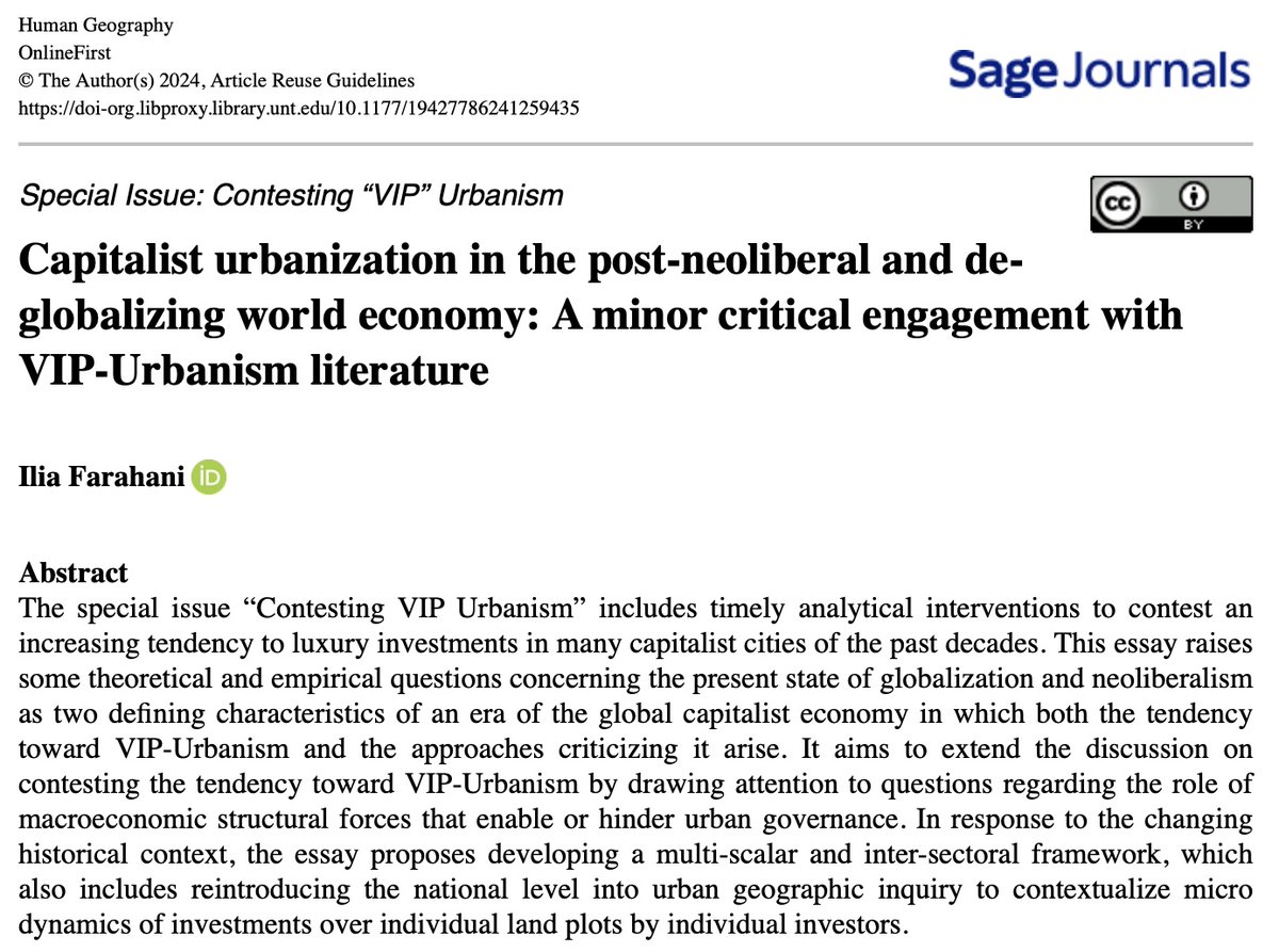 HGJournal's tweet photo. Online first: Capitalist urbanization in the post-neoliberal and de-globalizing world economy: A minor critical engagement with VIP-Urbanism literature - Ilia Farahani, 2024 https://t.co/dLlO0UKjmI
#VIP_Urbanism, #neoliberalism, #globalization, #slowbalization, #macroeconomic https://t.co/rL5yCj7b5y