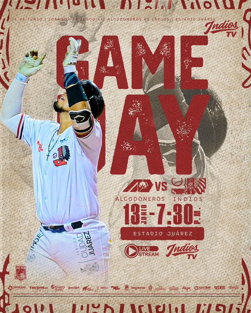 ¡JUEVES DE BÉISBOL!🫡🏹

Nuestros Indios reciben en casa a Algodoneros de Delicias para el primero de la serie. 🔥⚾️

🏟️ Estadio Juárez 
🕖 07:30 P.M. 
📺 INDIOS TV

#Indios2024