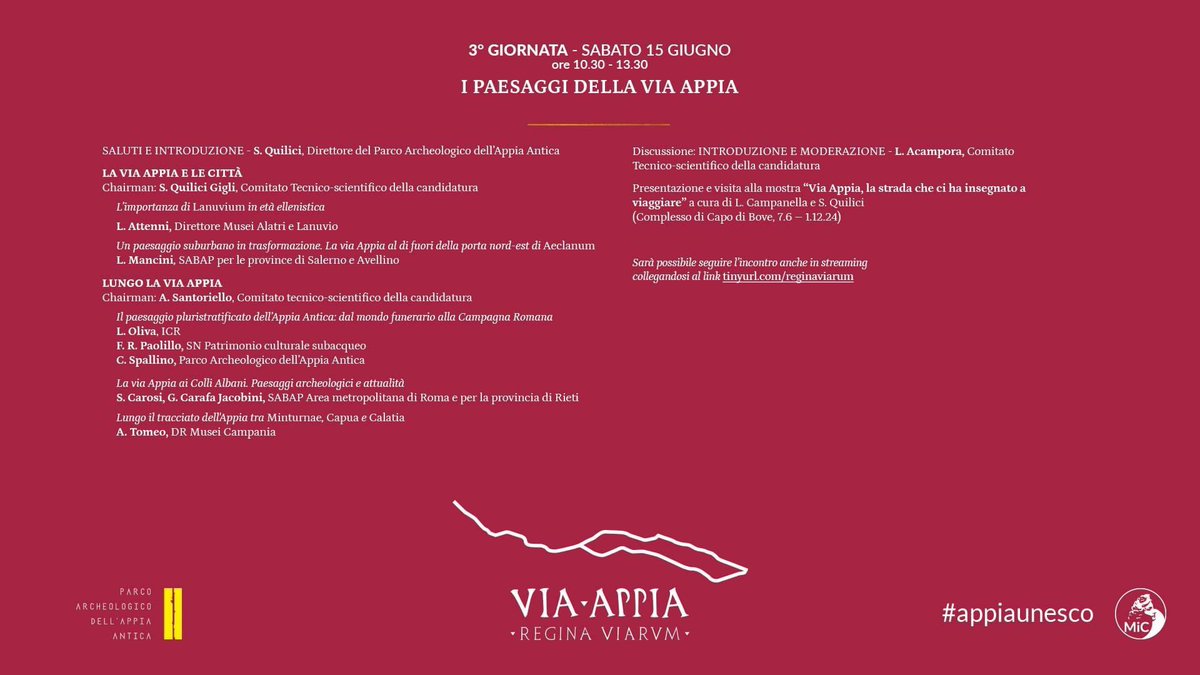 sabap_salerno's tweet image. 🎖SCOPRENDO LA VIA APPIA. Verso il riconoscimento UNESCO
👉 Il prossimo incontro, si terrà sabato 15 giugno, alle ore 10.30, a Roma e vedrà la partecipazione della SABAP di SA e AV, con l’archeologo Lorenzo Mancini.
📺 in streaming
tinyurl.com/reginaviarum