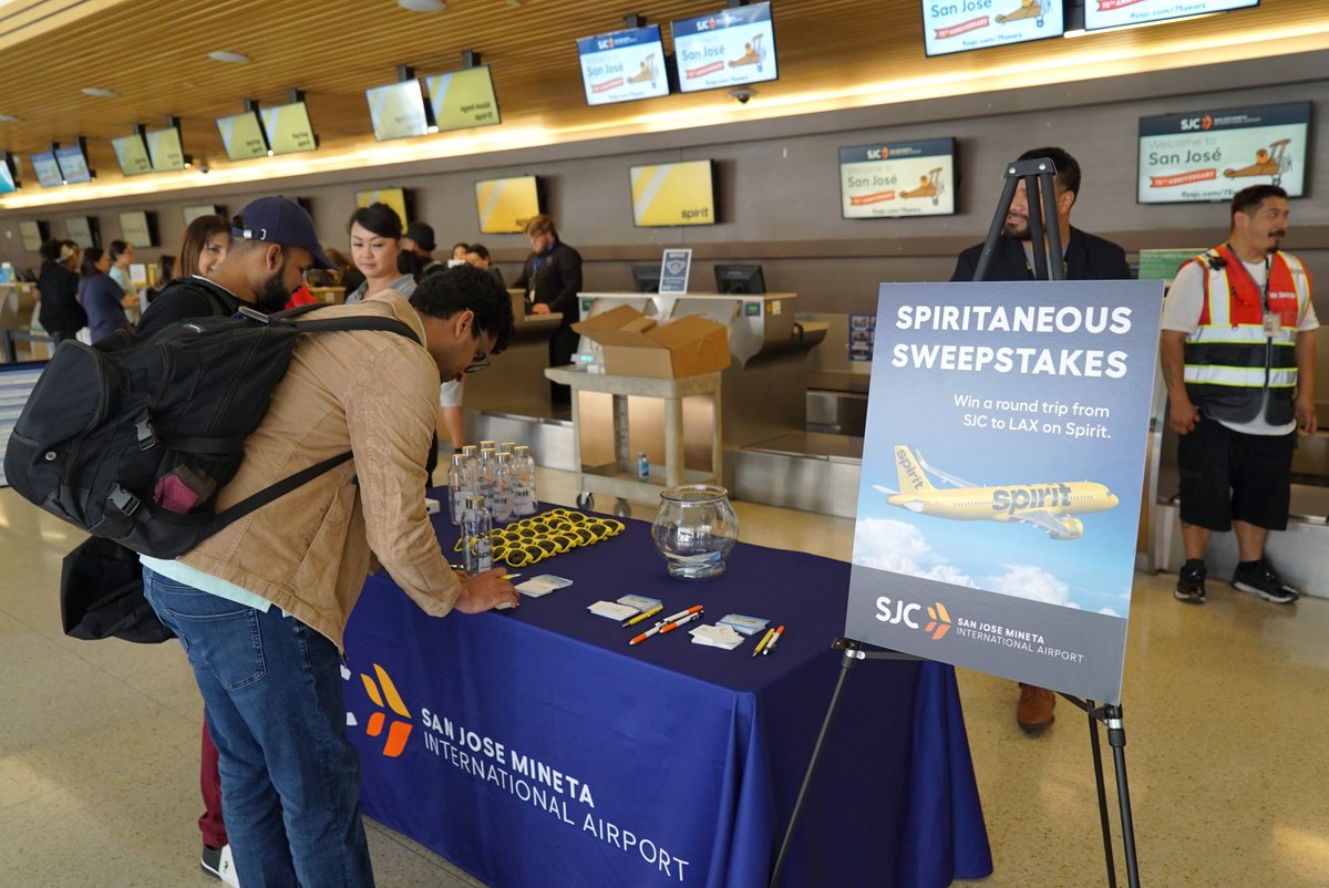 FlySJC's tweet image. CONGRATS to Jill for winning the #Spiritaneous Sweepstakes! She entered to win at 1:30, had her name pulled at 2 and will be landed in LA by the time you're reading this ✈️

Thank you to everyone who participated! Stay tuned for more fun at SJC ❤️

@spiritairlines #flysanjose