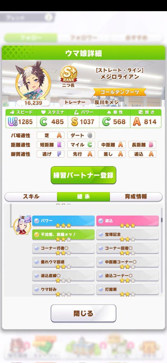 追い込み中距離育成(適正全てS狙える)揃いすぎてるからはよ追い込み修正入れてくれ