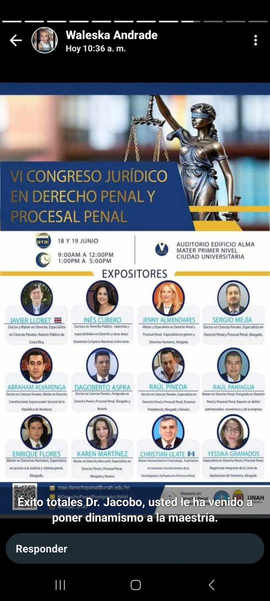 Están invitados al VI Congreso Jurídico en la UNAH. A partir del martes 18 y miércoles 19 de junio de 2024.