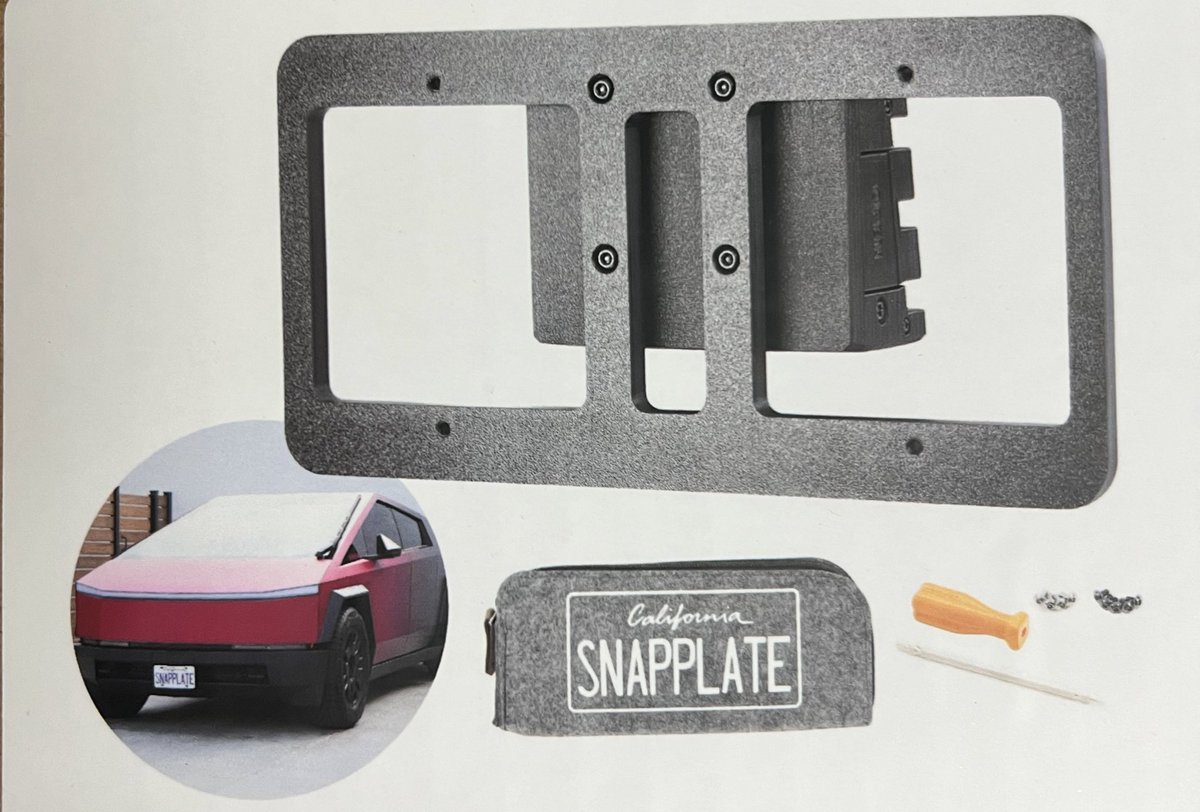 jess_defrees's tweet photo. These are super handy, take license plate on and off quickly as needed. We have one for the S and it works great! #cybertruck #tesla #modelS #snapplate https://t.co/VLpurpXv22