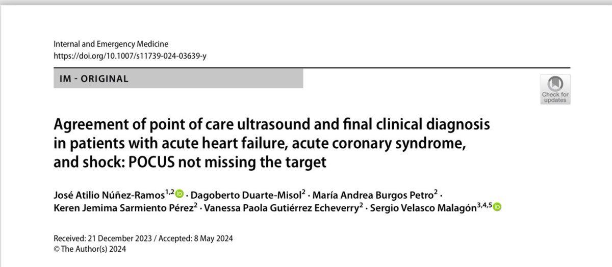 SergioVelM's tweet photo. Our last work led by the great @joseatilionr 

Nearly perfect agreement of POCUS and final clinical diagnosis https://t.co/6abh2l2FHy