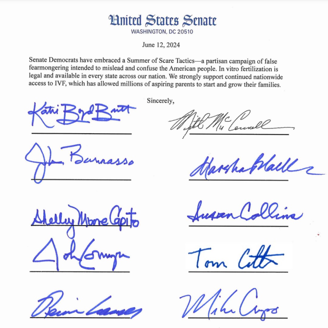 TheDemocrats's tweet photo. Wednesday, every Senate Republican signed a letter saying they “strongly support” IVF.

The next day, they blocked a bill protecting IVF.

Make it make sense. https://t.co/edf14x9eRt