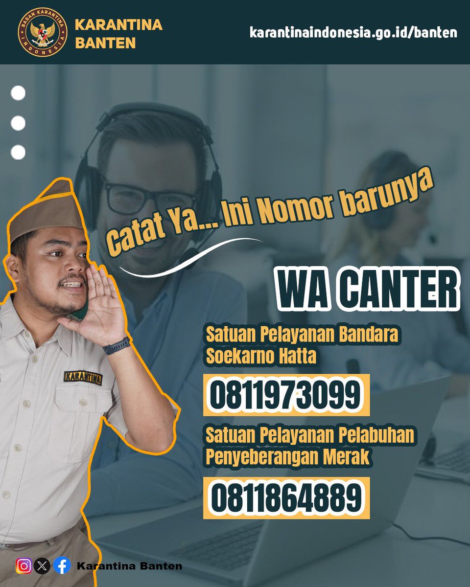 KarantinaSHT's tweet photo. Heyy SobatQ, Berikut merupakan Perubahan nomor akun Whatsapp Balai Karantina Hewan, Ikan, Dan Tumbuhan Banten, Satuan pelayanan Bandara Soekarno Hatta ataupun Satuan Pelayanan Pelabuhan Penyeberangan Merak.
#whatsapp #wa #karantina #penipuan #logo #barantin https://t.co/yxcNyr9Lco