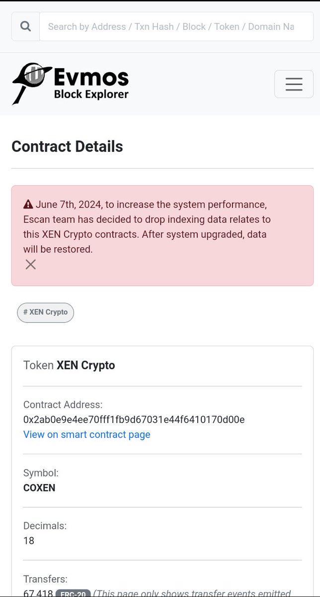 Yao3pa's tweet photo. I went to the coxen evmos contract page and I found this and I think it is not bad, it is just reading comprehension and analysis. Personally, I am still bullish on
#coxen #xen #cryptocurrency @xenvmos
@EvmosOrg
@TreeCityWes
@xenpub https://t.co/KvFA4rTYdV