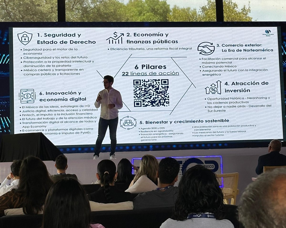 AmChamMexico's tweet photo. En el #RokTOP de @ROKAutomation en Querétaro, compartimos la visión y trabajos de #AmCham en el contexto del #nearshoring.🌎📍

El #Bajío, con su vocación automotriz y aeroespacial, emerge como clave para la industria. Una oportunidad única para Norteamérica que debemos impulsar. https://t.co/uOvJCaLGRE