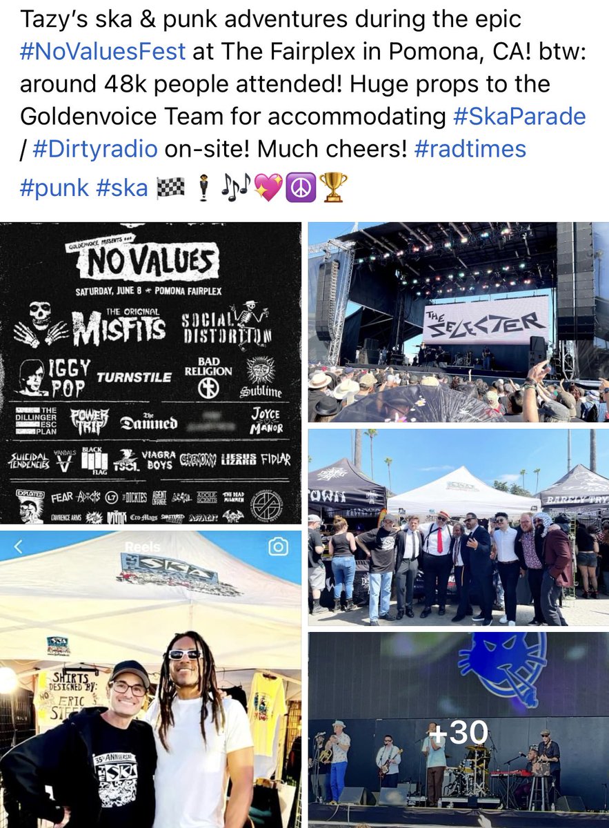 skaparade1's tweet photo. Tazy’s ska &amp; punk adventures during the epic #NoValuesFest at The Fairplex in Pomona, CA! btw:  around 48k people attended! Huge props to the @goldenvoice Team for accommodating #SkaParade / @Dirtyradiofm on-site! Cheers! #radtimes #punk #ska 🏁🕴🎶💖☮️🏆

https://t.co/4QbP8eeL9n https://t.co/Rh5ZPQrsGM