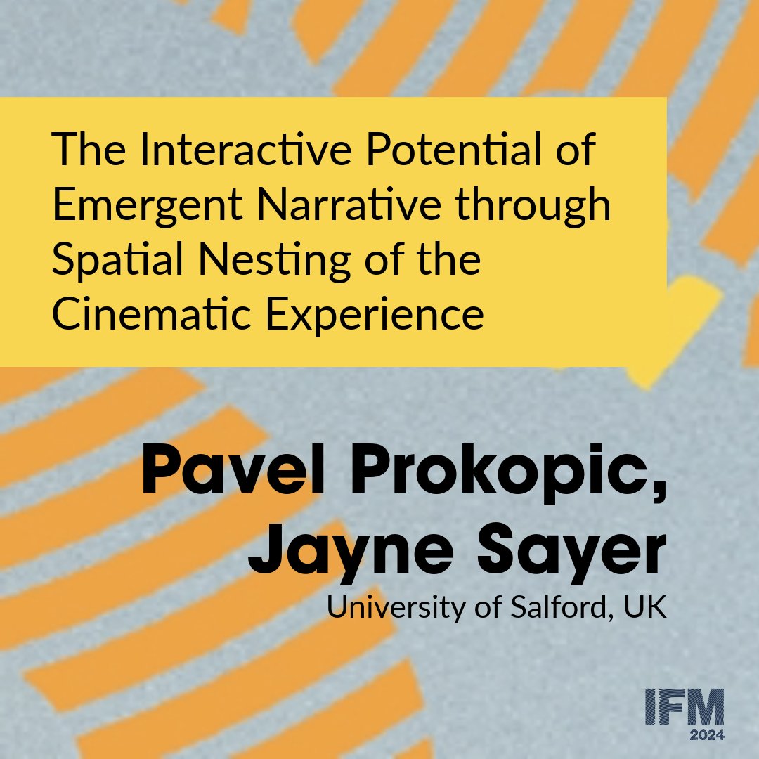 Join Pavel Prokopic &amp; Jayne Sayer on "The Interactive Potential of Emergent Narrative through Spatial Nesting of the Cinematic Experience" 

You can watch their Research Creation Youtube video here: youtube.com/watch?v=1JS_5e…