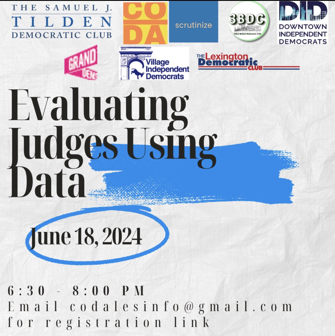 CODA LES (@coda_les) on Twitter photo The process for electing judges is too often opaque, but it’s so incredibly important.
Join us at this important forum where <a href="/scrutinize_org/">Scrutinize</a> will walk through their new database for evaluating judicial candidates, so that we can elect judges who truly administer justice. The process for electing judges is too often opaque, but it’s so incredibly important.
Join us at this important forum where <a href="/scrutinize_org/">Scrutinize</a> will walk through their new database for evaluating judicial candidates, so that we can elect judges who truly administer justice.