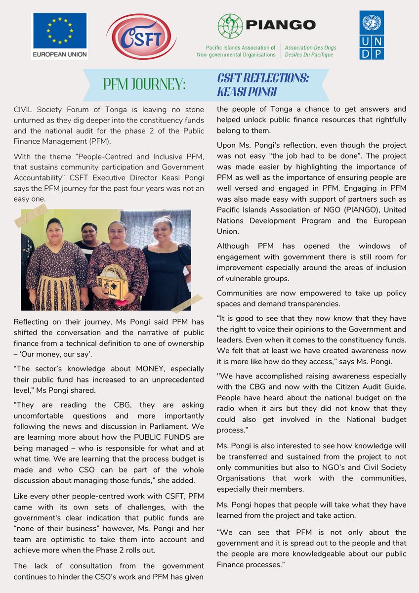 Pacific_2030's tweet photo. Ms. @KeasiPongi  shared her insight on @CSFTonga 's #pfmjourney as well as what she is interested to observe at the end of the #PFM project.

The project is supported by #PIANGO @UNDP_Pacific #vakapasifika and @EUPasifika https://t.co/gAvZF8eaNM