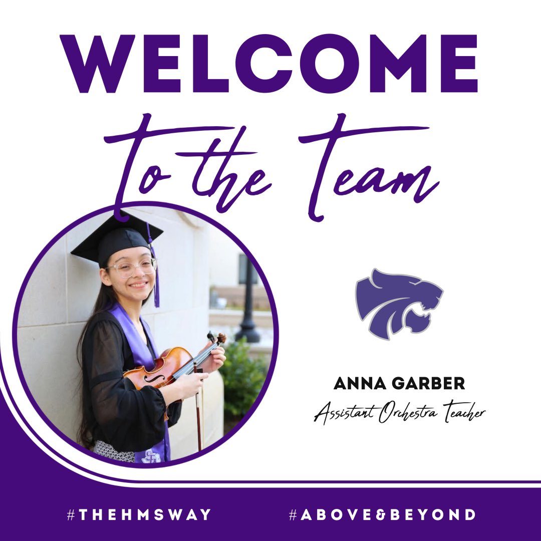 HumbleISD_HMS's tweet photo. Help us welcome Ms. Garber to the HMS Orchestra Team!!! 💜💜💜 https://t.co/qYCZesSh5e