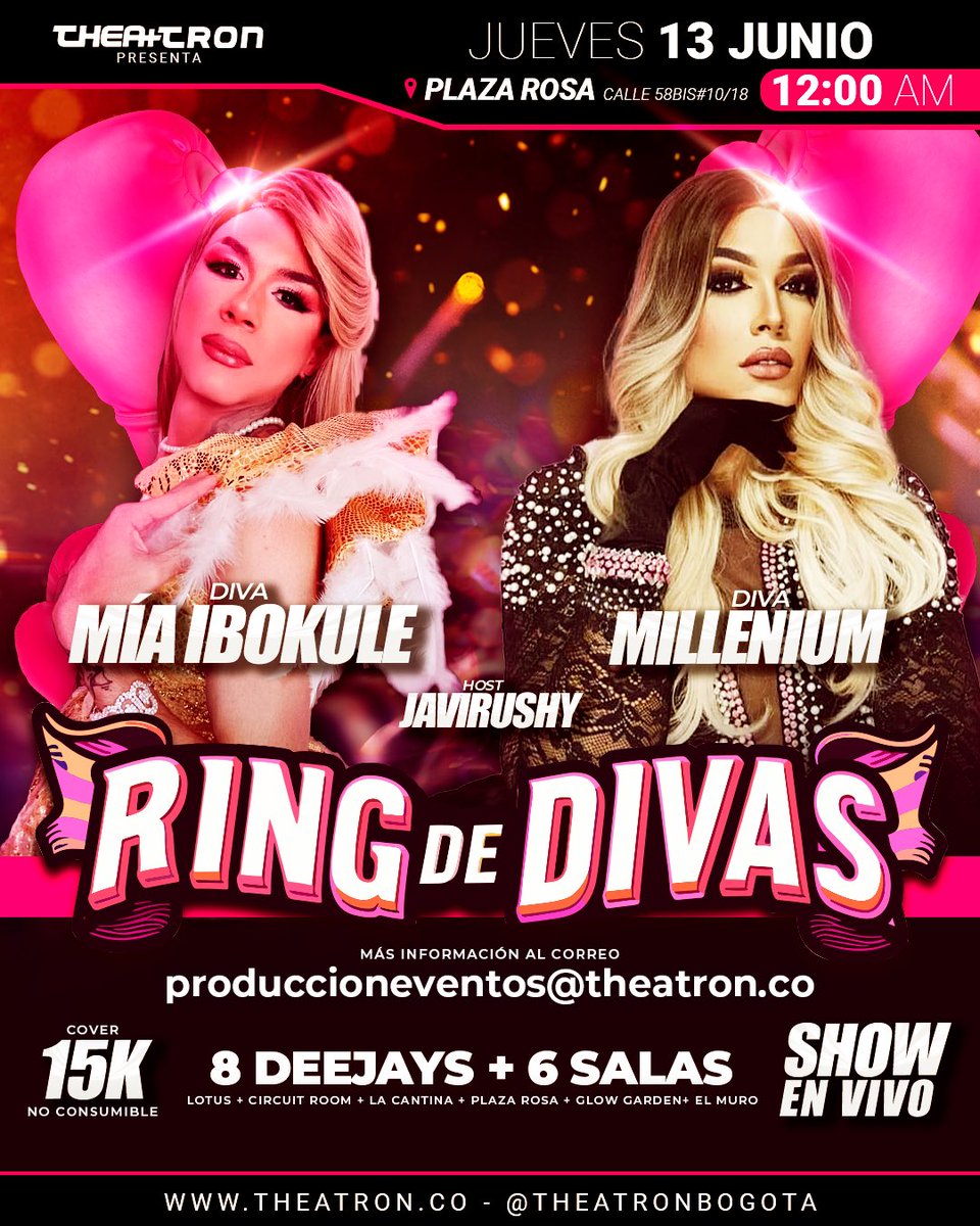 theatronbogota's tweet photo. HOY, JUEVES HOT ❤️🔥
6 SALAS🪩 + 8 #DJS🎧+ CIRCUIT ROOM+ #SEXYDANCERS + #HOTSHOW🔥 + #RINGDEDIVAS 🥊
🎫Entrada libre de 8pm a 9pm. 🆓
Después de las 9pm. 15k.
Produce: @itsbombon_
#Theatron Siempre te da más!!
#Jueves #Thursday #JuevesHot
#Bogota #fiesta #Rumba #Music https://t.co/8YJtoW09An