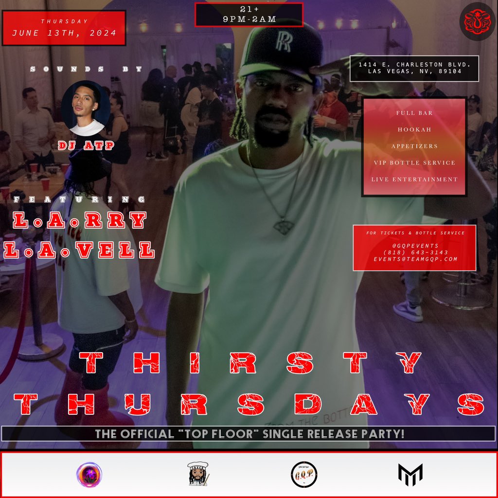 "Top Floor" 
by L.A.rry L.A.vell
Out now on all platforms!

Official Single Release Party this evening in LAS VEGAS!

lltfosrp.eventbrite.com