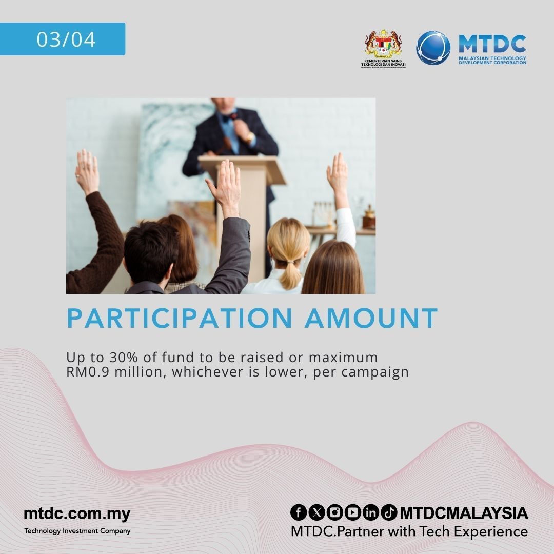 mtdcmalaysia's tweet photo. Exploring alternative funds for your companies growth?
MTDC-pitchIN Equity Crowdfunding (ECF) Programme is the one for you!
For more information, visit MTDC's website.
#MTDCMALAYSIA #MOSTI #TECHNOLOGY #CITRAMTDC #MTDCPartnerWithTechExperience #funding https://t.co/ZDUrwRnGTv
