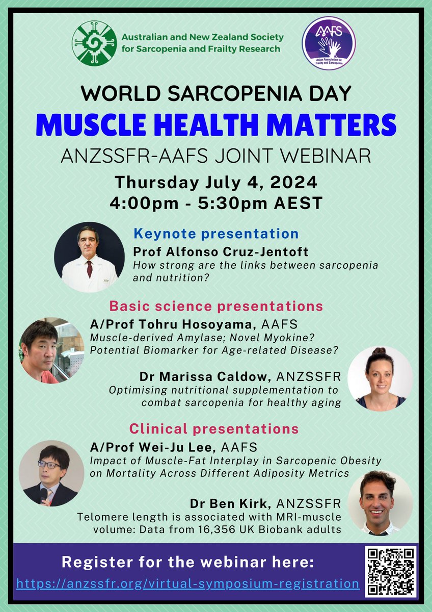 Come join us for World Sarcopenia Day! We have fantastic presentations planned. Register now to secure your spot using this link:
anzssfr.org/virtual-sympos…
🗓️July 4, 4:00-5:30 PM AEST