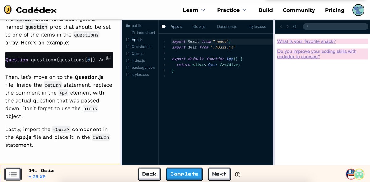 afullsnack_dev's tweet photo. #30NitesOfCode Today I try state as props! 
The answers are: 
[0] = Code lines are my fav snacks!! more I try more I like 
[1] = As far I DO!!🚀
@codedex_io @30nitesofcode https://t.co/K7TSM98b2p